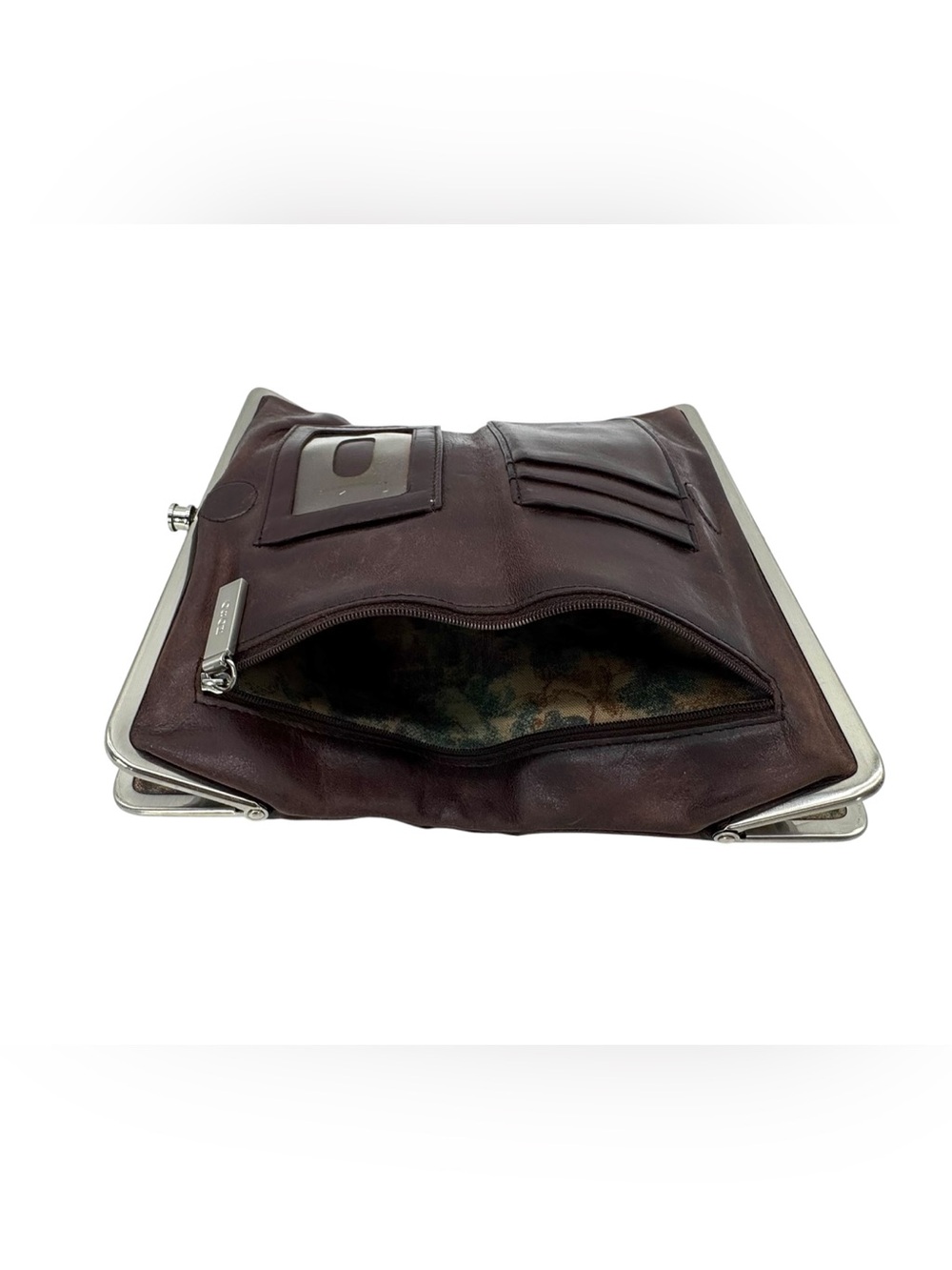 HOBO Dark Brown Leather Frame Wallet with ID Window - Picture 6 of 10